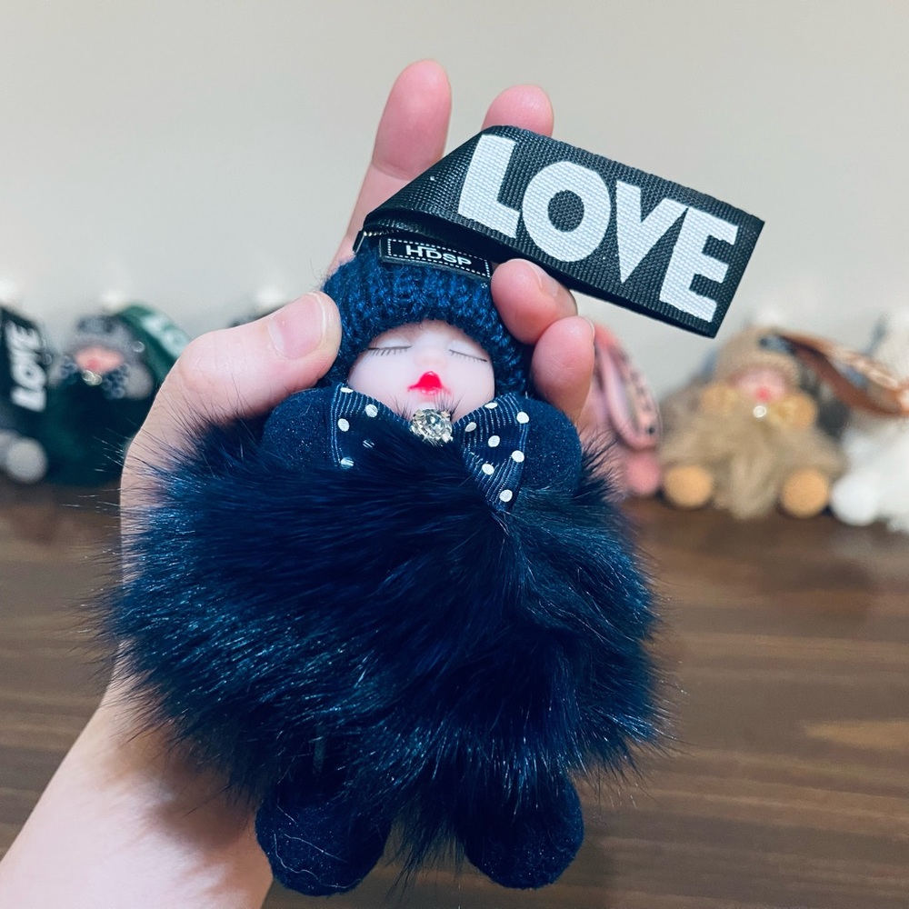 Chic Blue Fur Keychain Accessory
